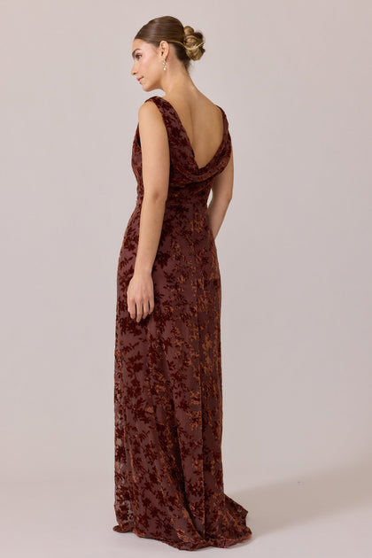 Dakota Floral Burnout Velvet Dress | Made To Order | Mahogany