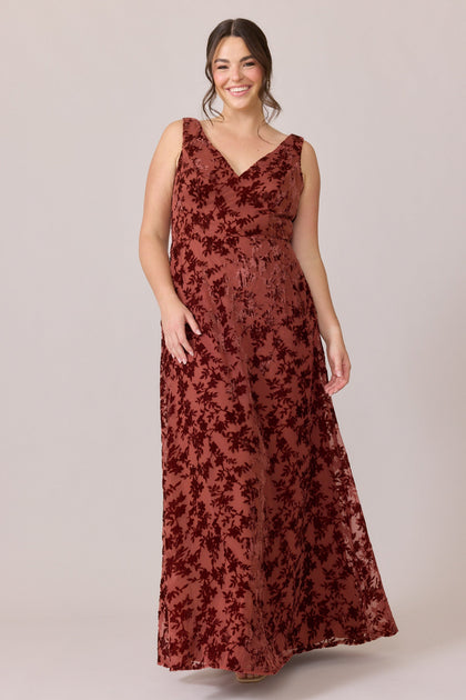 Dakota Floral Burnout Velvet Dress | Made To Order | Terracotta