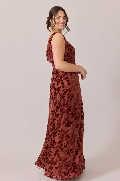 Dakota Floral Burnout Velvet Dress | Made To Order | Terracotta