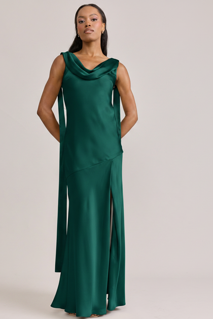 Dani Satin Dress | Made To Order | Classic Emerald