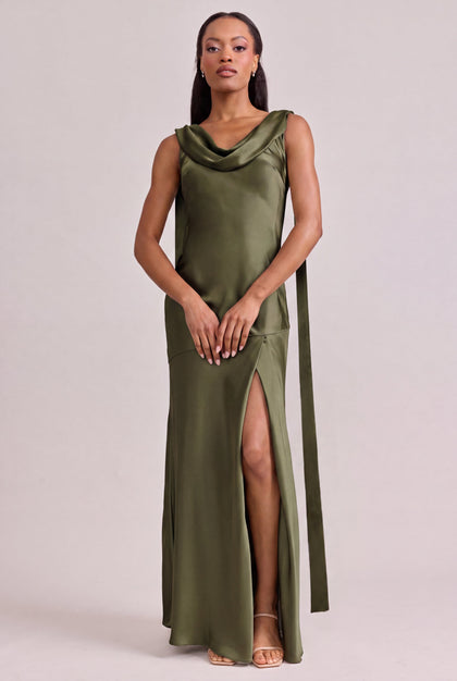 Dani Satin Dress | Made To Order | Deep Olive