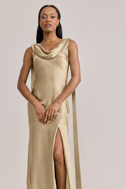 Dani Satin Dress | Made To Order | Honey Beige
