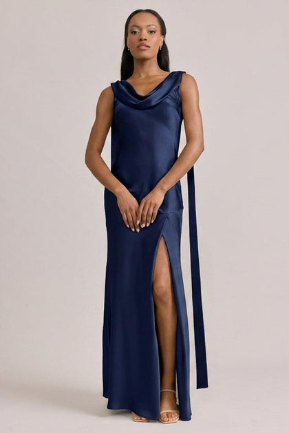 Dani Satin Dress | Made To Order | Navy Blue