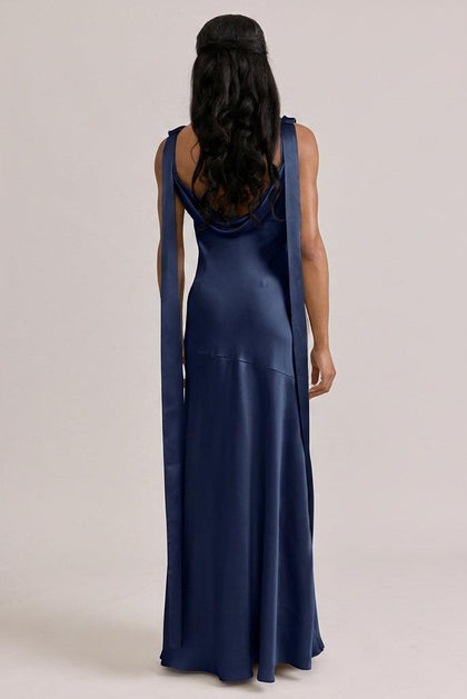 Dani Satin Dress | Made To Order | Navy Blue