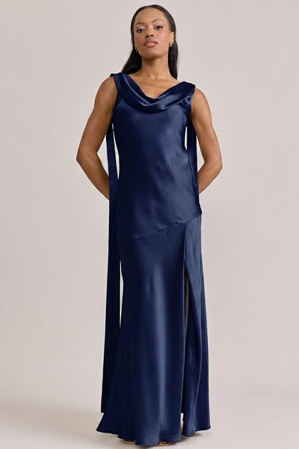 Dani Satin Dress | Made To Order | Navy Blue