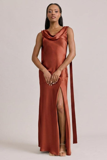 Dani Satin Dress | Made To Order | Terracotta Rust