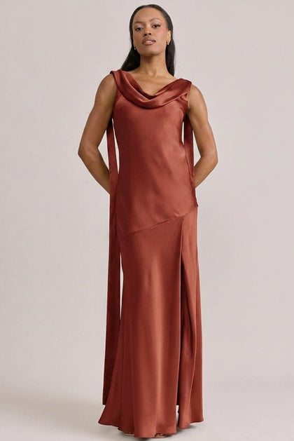 Dani Satin Dress | Made To Order | Terracotta Rust