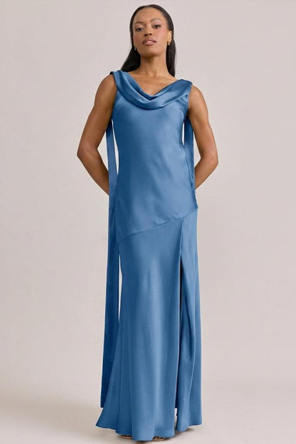 Dani Satin Dress | Made To Order | True Blue