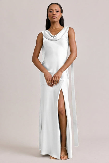 Dani Satin Dress | Made To Order | White Pearl