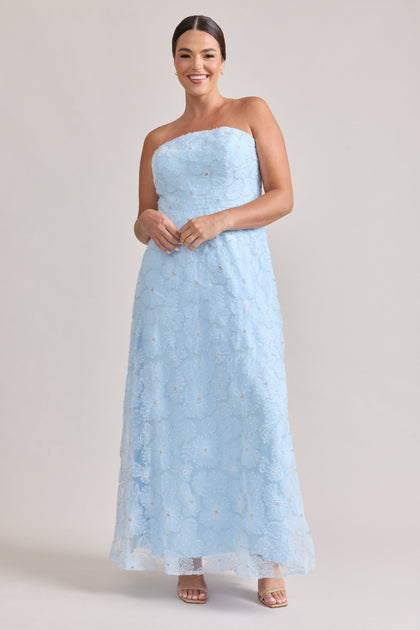 Darcy Beaded Floral Dress | Sky Blue