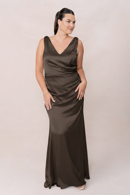 Dawson Satin Dress | Made To Order | Espresso