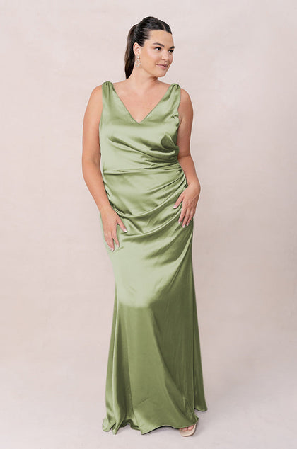 Dawson Satin Dress | Made To Order | Matcha