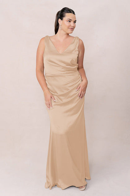 Dawson Satin Dress | Made To Order | Honey Beige