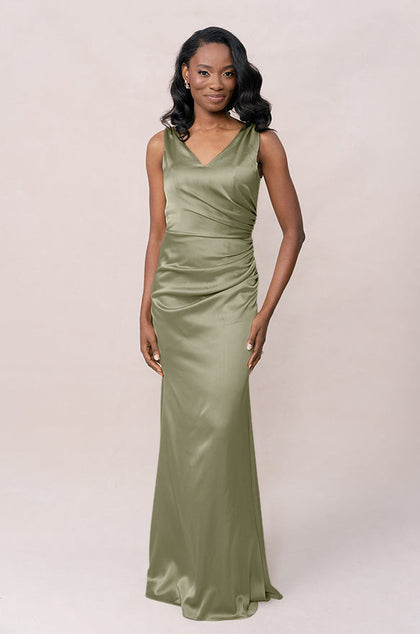 Dawson Satin Dress | Made To Order | Moss