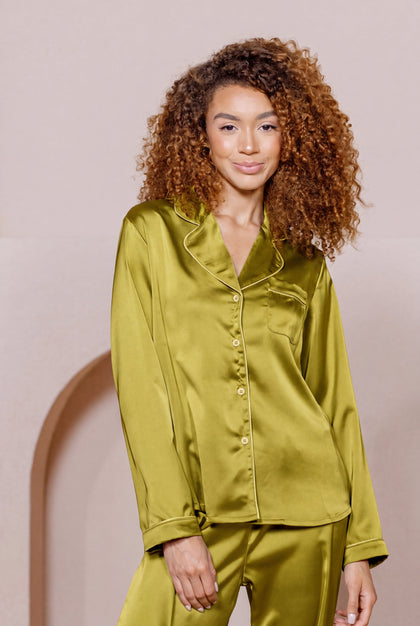 Daybreak Long Sleeve Satin Top | Made To Order - Chartreuse