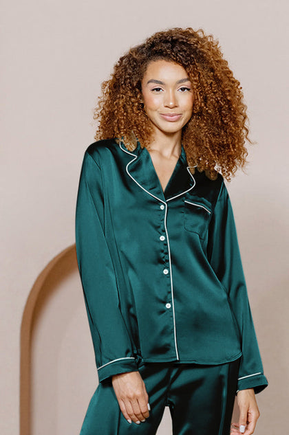 Daybreak Long Sleeve Satin Top | Made To Order - Classic Emerald