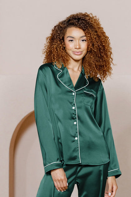 Daybreak Long Sleeve Satin Top | Made To Order - Emerald