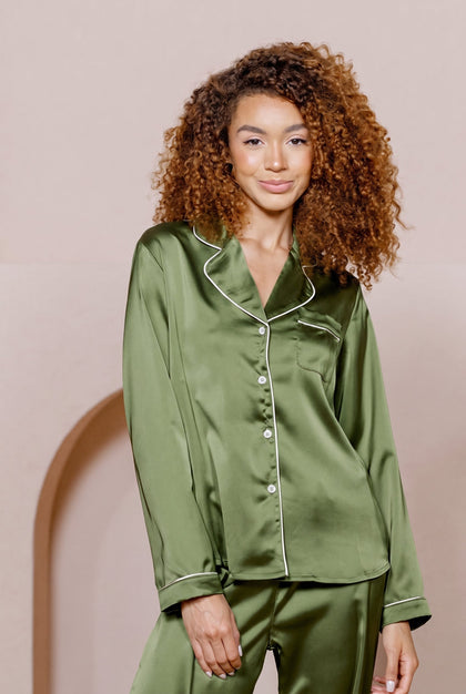 Daybreak Long Sleeve Satin Top | Made To Order - Fern
