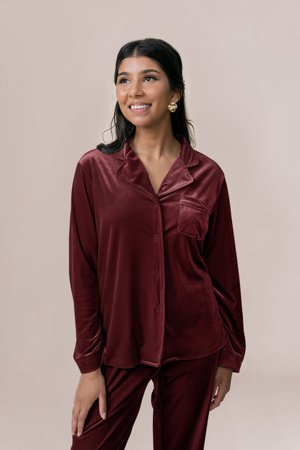 Daybreak Long Sleeve Velvet Top | Made To Order - Burgundy
