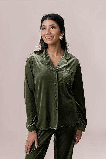 Daybreak Long Sleeve Velvet Top | Made To Order - Olive