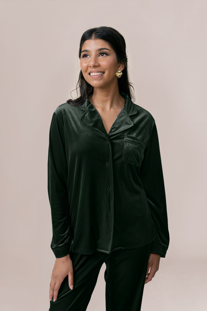 Daybreak Long Sleeve Velvet Top | Made To Order - Emerald
