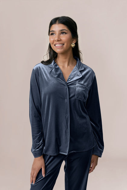 Daybreak Long Sleeve Velvet Top | Made To Order - Royal Blue