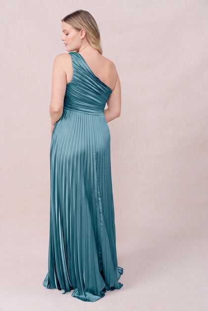 Declan Satin Pleated Dress | Made To Order | Turquoise