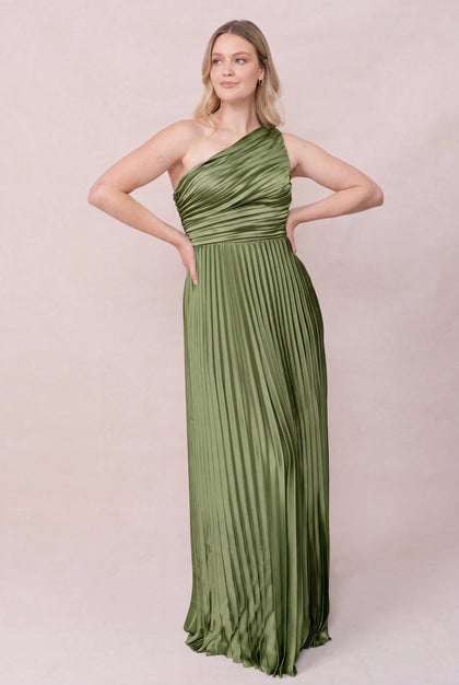 Declan Satin Pleated Dress | Made To Order | Fern