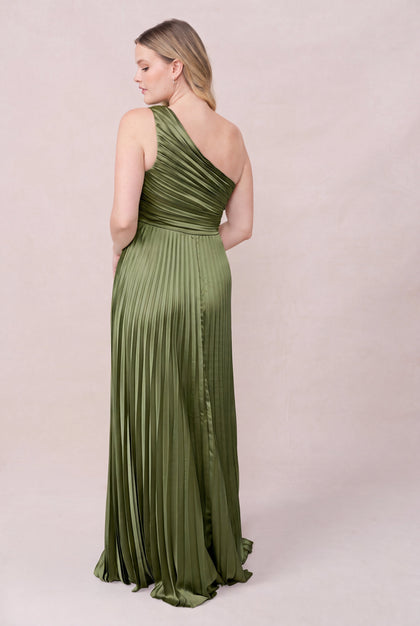 Declan Satin Pleated Dress | Made To Order | Fern