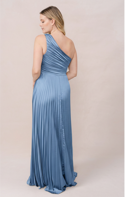 Declan Satin Pleated Dress | Made To Order | True Blue