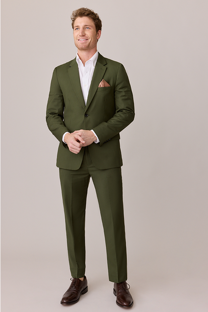 Model: Ethan; Size: Slim 42 Regular. Pictured with Toffee Satin Pocket Square