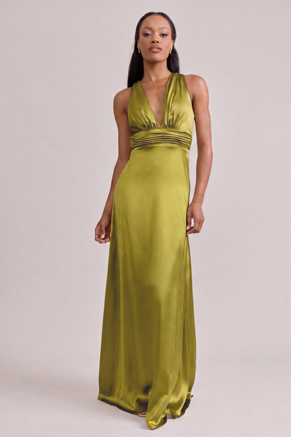 Dylan Satin Dress | Made To Order | Chartreuse