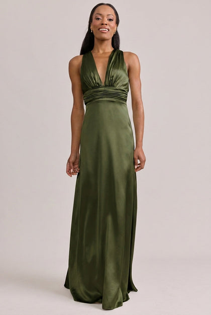 Dylan Satin Dress | Made To Order | Deep Olive