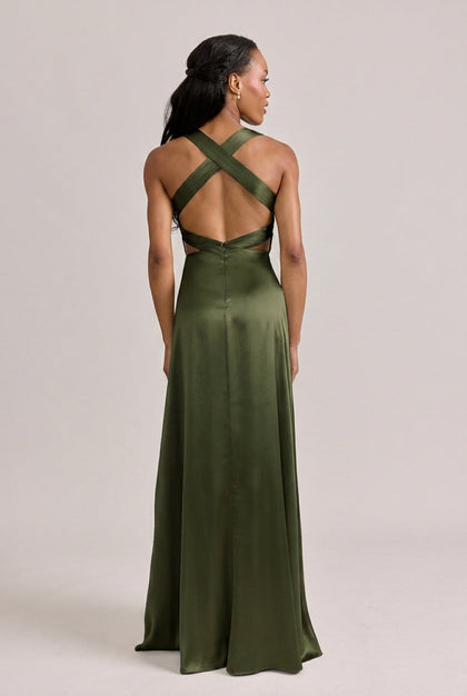Dylan Satin Dress | Made To Order | Deep Olive