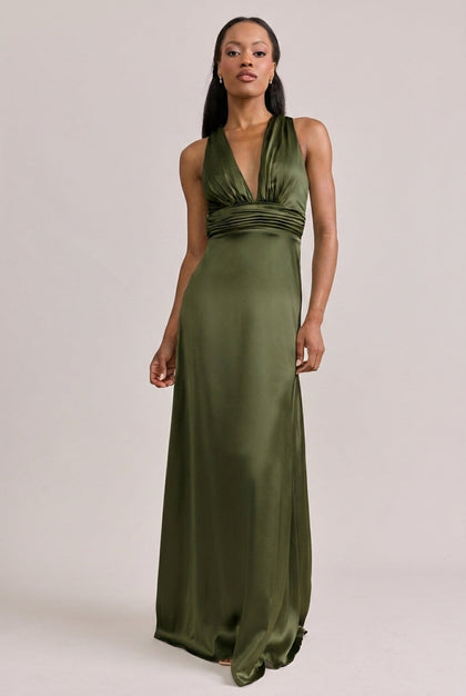 Dylan Satin Dress | Made To Order | Deep Olive