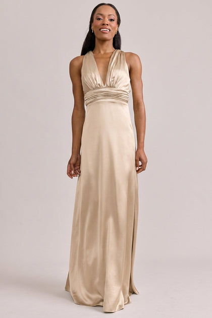 Dylan Satin Dress | Made To Order | Gold Champagne