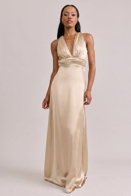 Dylan Satin Dress | Gold Champagne