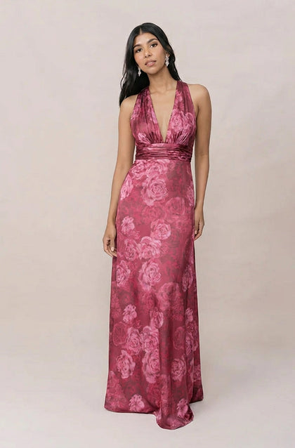 Dylan Satin Floral Print Dress | Made To Order | Berry Botanical