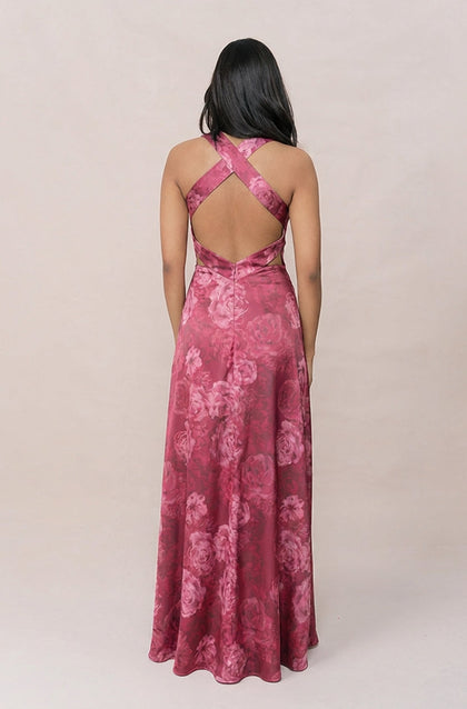 Dylan Satin Floral Print Dress | Made To Order | Berry Botanical