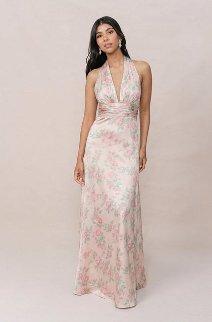 Dylan Satin Floral Print Dress | Made To Order | Blushing Bride Bouquet