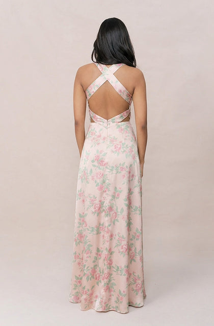 Dylan Satin Floral Print Dress | Made To Order | Blushing Bride Bouquet