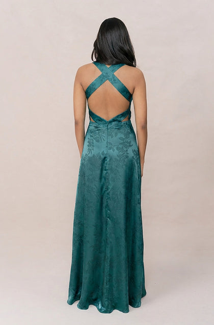 Dylan Satin Floral Print Dress | Made To Order | Classic Emerald Bouquet