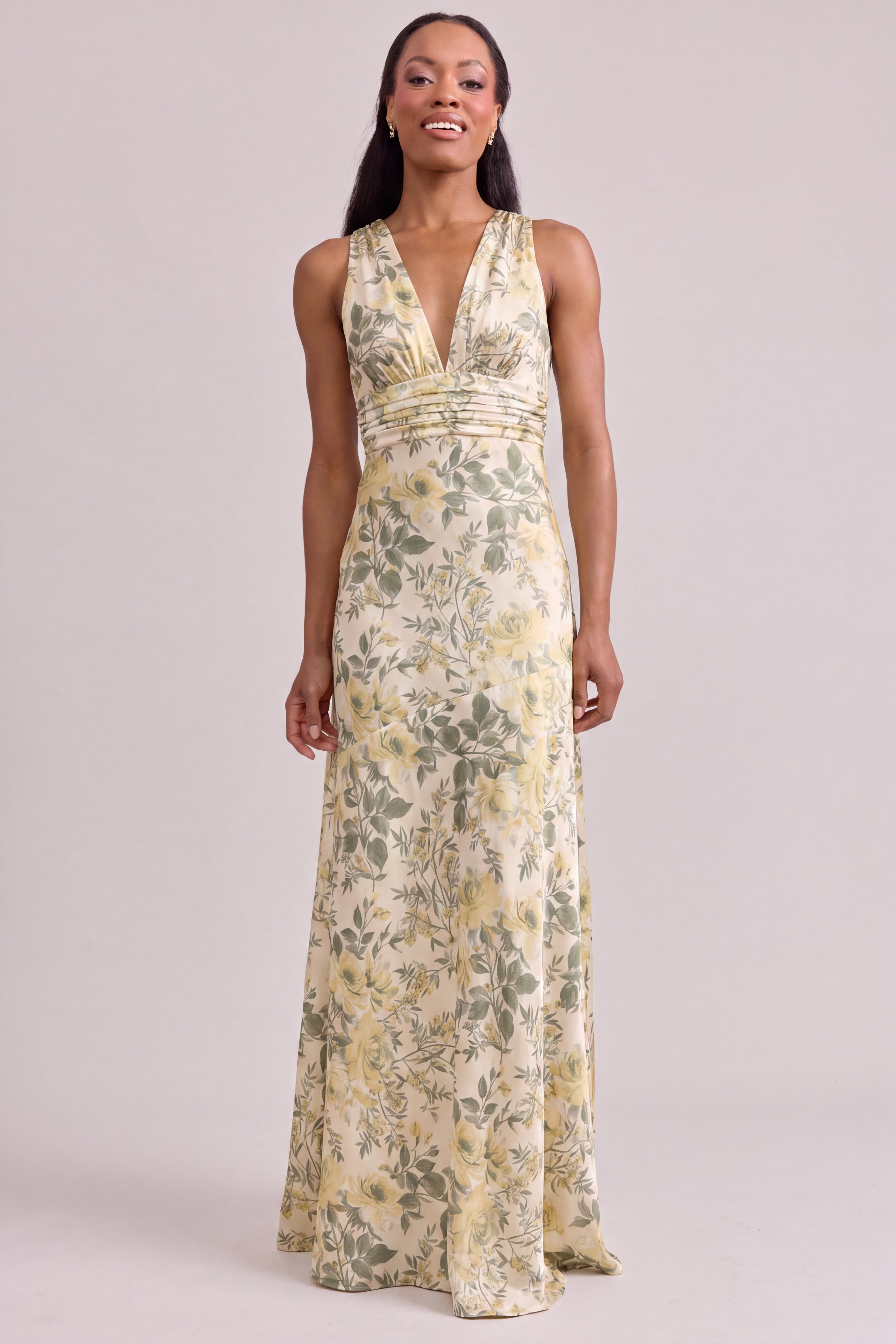 satin floral maxi dress Dylan Print REWARDS 10% OFF SALE NH AUG 2026 'Fairy Godmother Song' (Jennifer Color:Apricot&bean Stripe or no bra