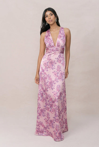 Dylan Satin Floral Print Dress | Made To Order | Perfect Pink Blossom