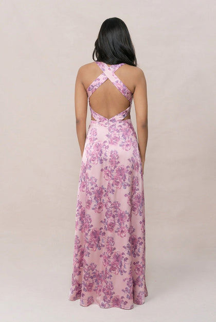 Dylan Satin Floral Print Dress | Made To Order | Perfect Pink Blossom