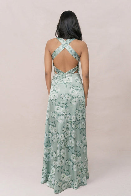 Dylan Satin Floral Print Dress | Made To Order | Sage Blossom