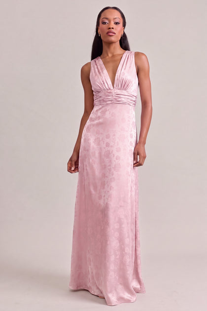 Dylan Satin Jacquard Dress | Baby Pink