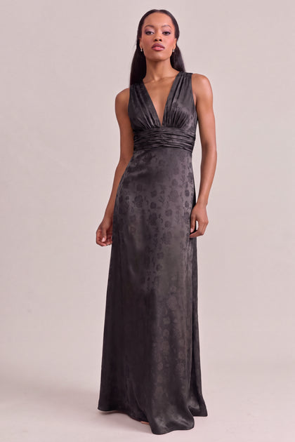 Dylan Satin Jacquard Dress | Black