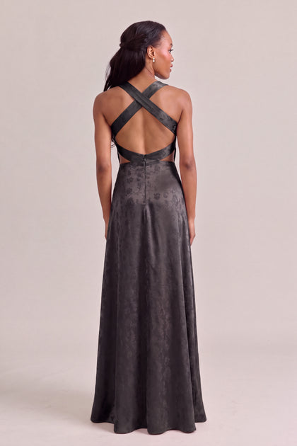 Dylan Satin Jacquard Dress | Black