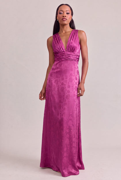 Dylan Satin Jacquard Dress | Fuchsia